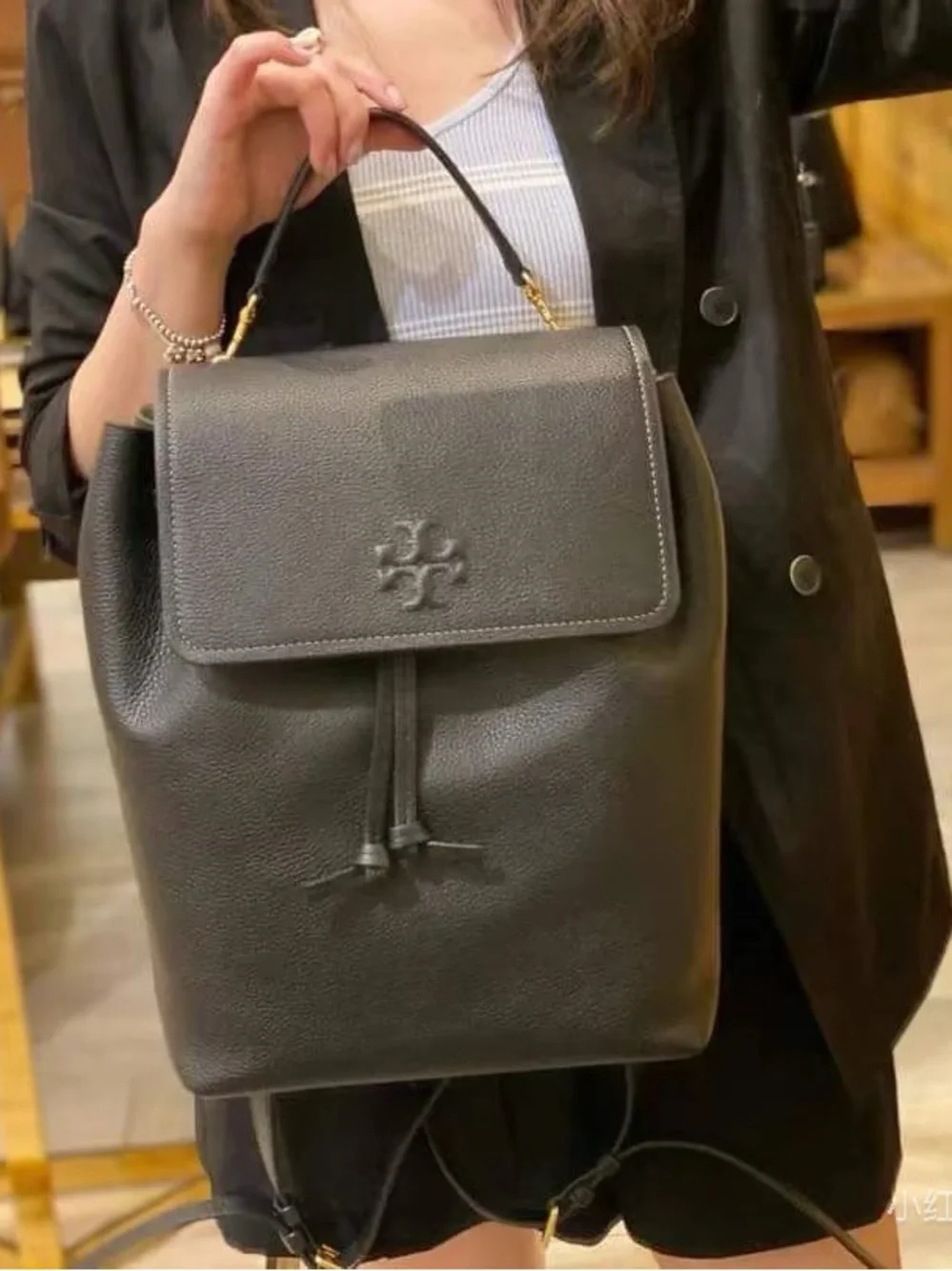 NWT Tory Burch Black Leather Flap Backpack Style 170479